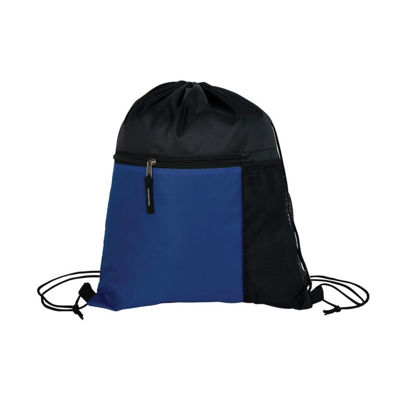 Custom Manchester Recycled (RPET) Drawstring Bag With Zippered & Mesh Pockets - 3