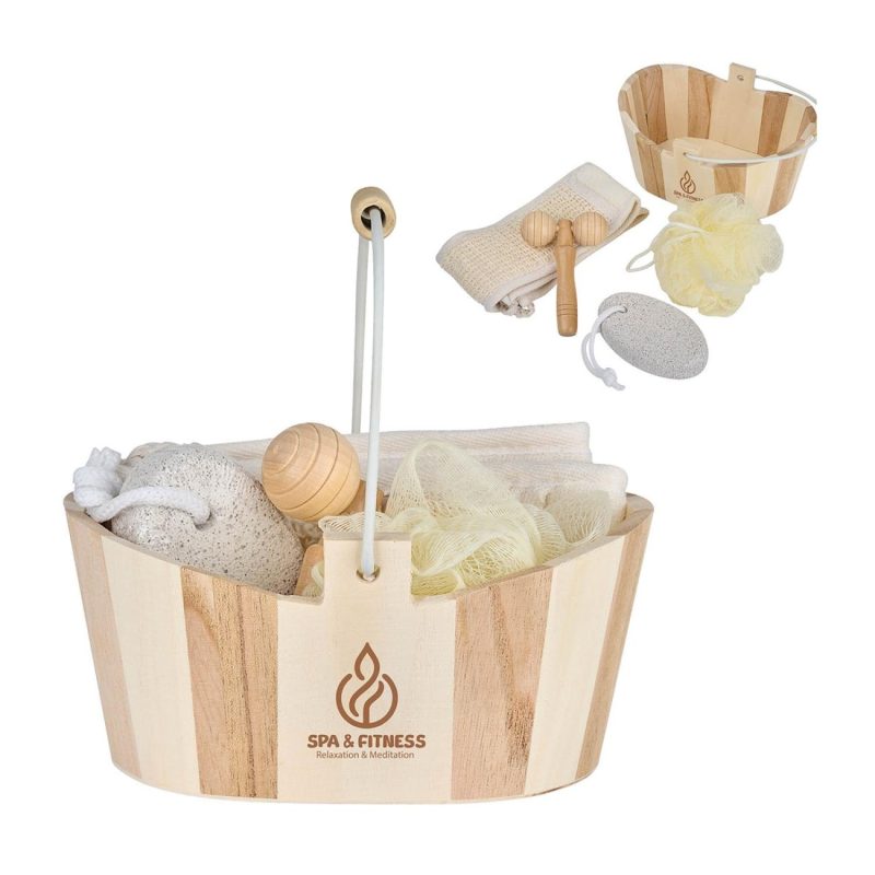 Serene-4pc-Spa-Kit-in-Wooden-Bucket-GR6406 Serene 4pc Spa Kit in Wooden Bucket