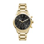 Watch Creations 34MM, 3 HAND, GOLD PLATED STEEL CASE, SUNRAY BLACK DIAL, GOLD PLATED WRAPPED EDGE ST