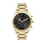 Watch Creations 42MM, 3 HAND, GOLD PLATED STEEL CASE, SUNRAY BLACK DIAL, GOLD PLATED WRAPPED EDGE ST